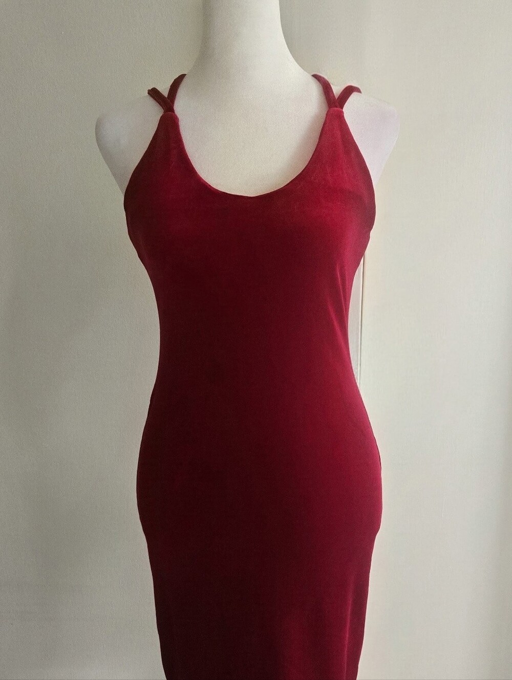 Red Velvet Slip Dress - Women's Elegant Scoop Neck